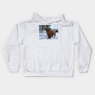 Scottish Highland Cattle Calf 1886 Kids Hoodie